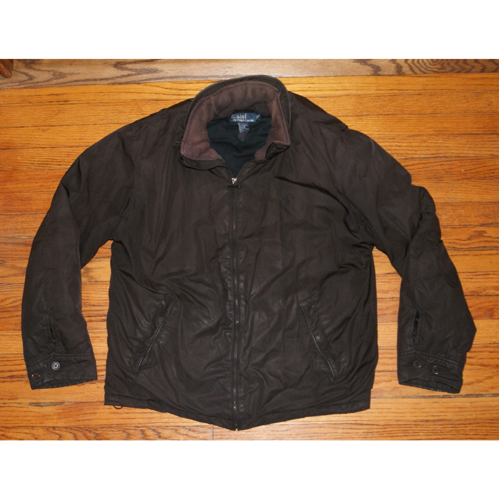 Vintage Polo Ralph Lauren Mens XL Brown Puffer Bomber Coat Calf Leather Trim